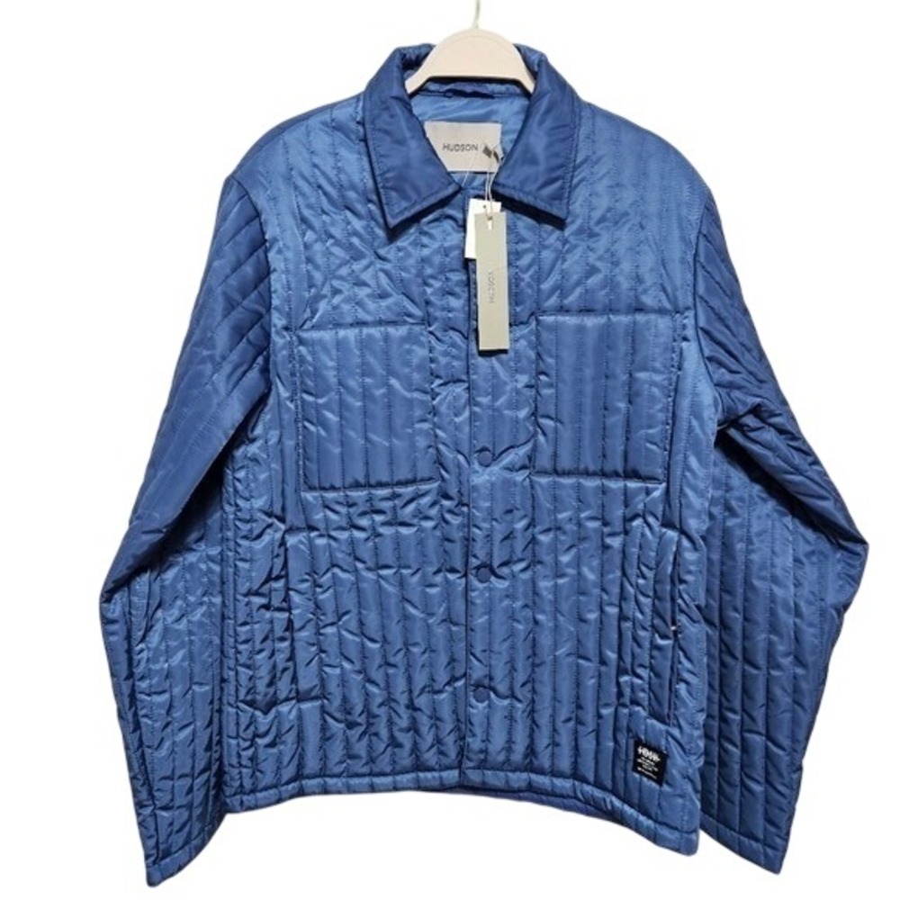 Hudson NWT Mens Jacket Coat Nylon Quilted Puffer Snaps Eco Down MSRP $198 Blue M